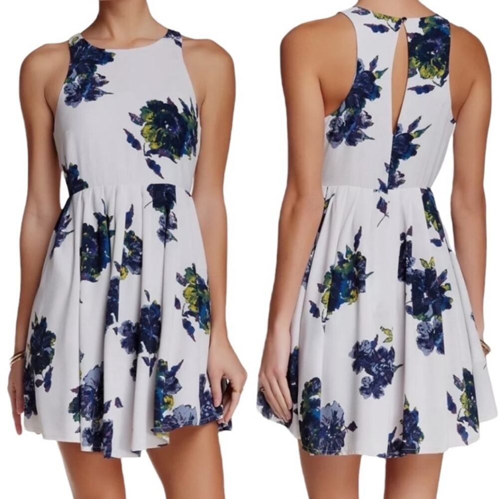 Free People Flutterby Blue & White Floral Sleeveless Mini Dress Size 0